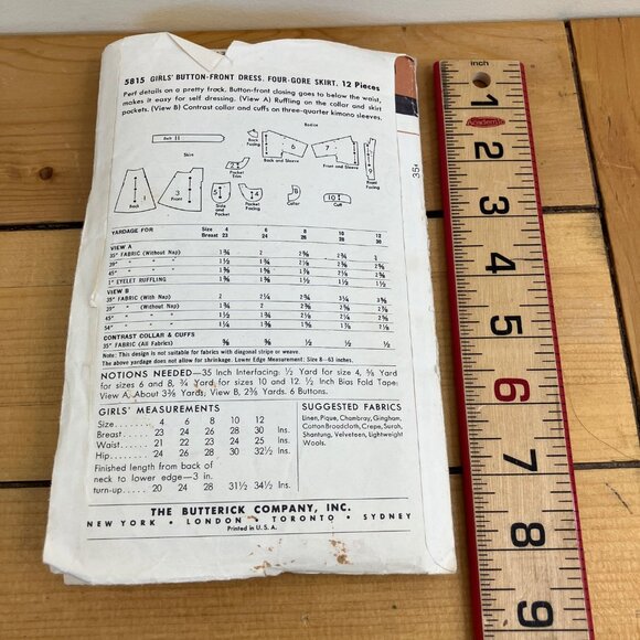 Girl's Button Front Dress Butterick 9524 Sewing Pattern Child Size 4 Vtg 1950s - Picture 3 of 3